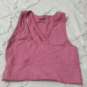 Garage V-Neck Pink Ribbed Tank Top
